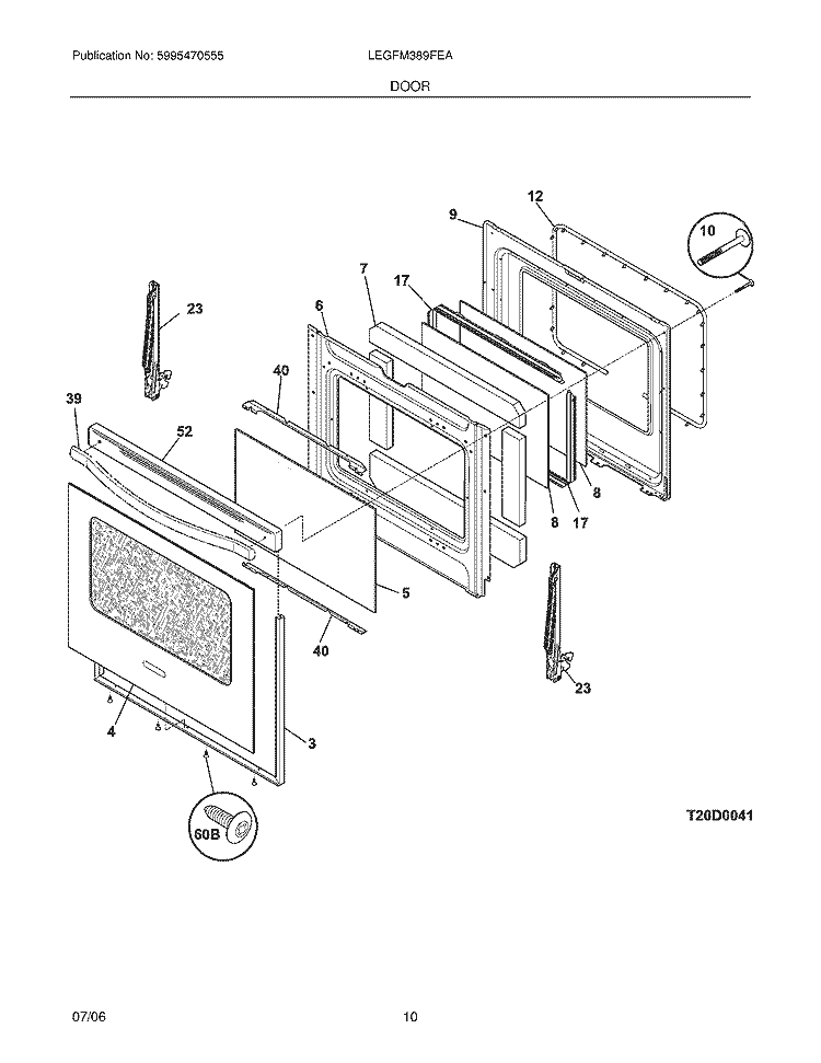 DOOR Diagram and Parts List for LEGFM389FEA  Frigidaire Range