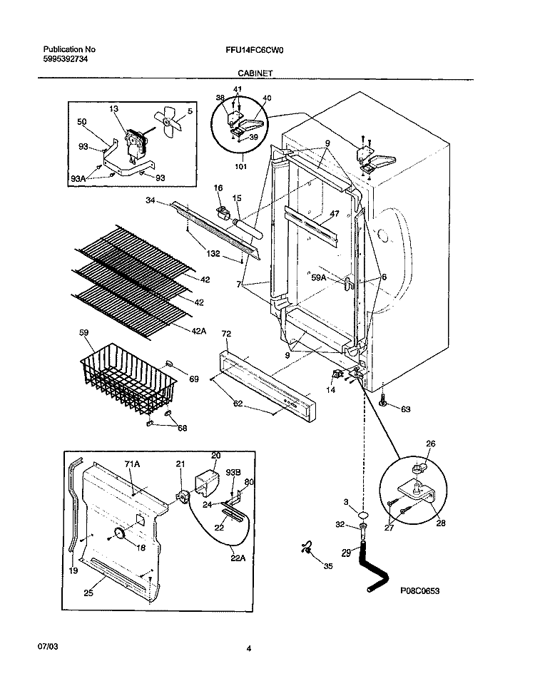 CABINET Diagram and Parts List for FFU14FC6CW0  Frigidaire Freezer