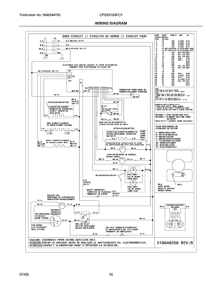 WIRING DIAGRAM Diagram and Parts List for CPEB27S9FC5  Frigidaire Wall Oven