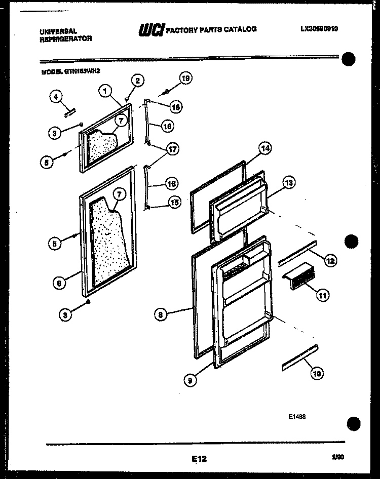 DOOR PARTS Diagram and Parts List for GTN155WHV2  Uni Refrigerator