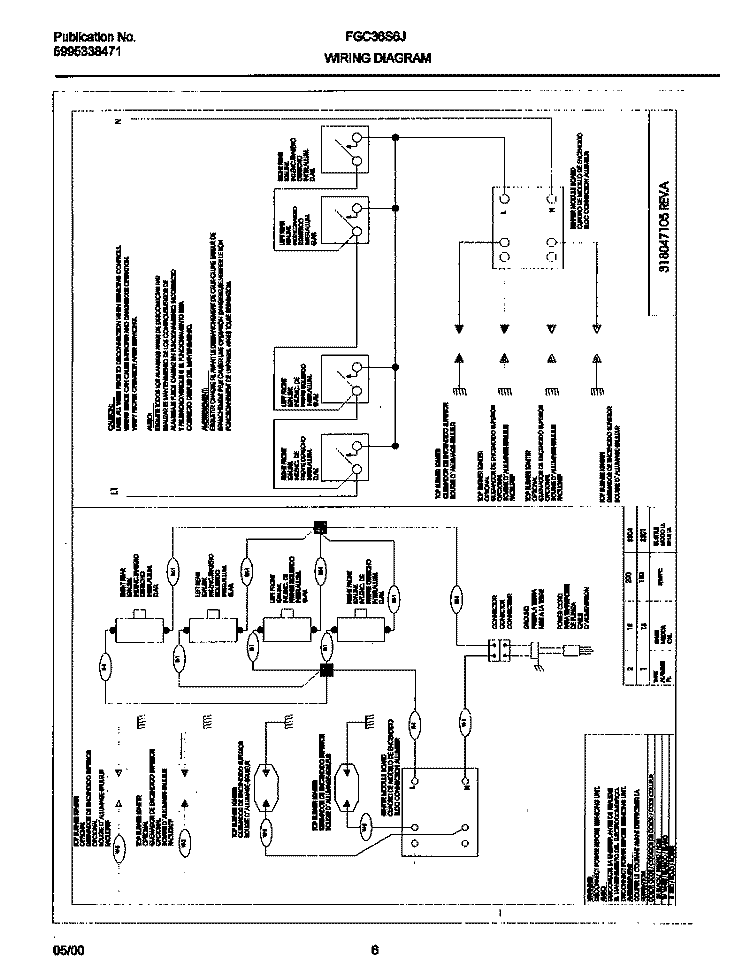 WIRING DIAGRAM Diagram and Parts List for FGC36S6JSA  Frigidaire Cooktop