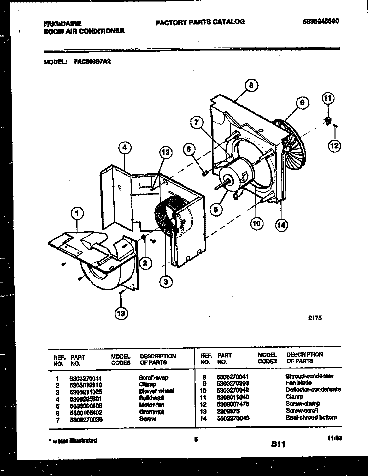 AIR HANDLING PARTS Diagram and Parts List for FAC063S7A2  Frigidaire Air Conditioner