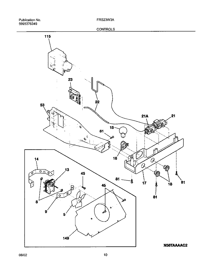 CONTROLS Diagram and Parts List for FRS23W3AW6  Frigidaire Refrigerator