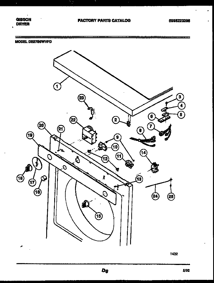 TOP, CONTROL AND MISCELLANEOUS PART Diagram and Parts List for DE27S6WVFD  Gibson Dryer