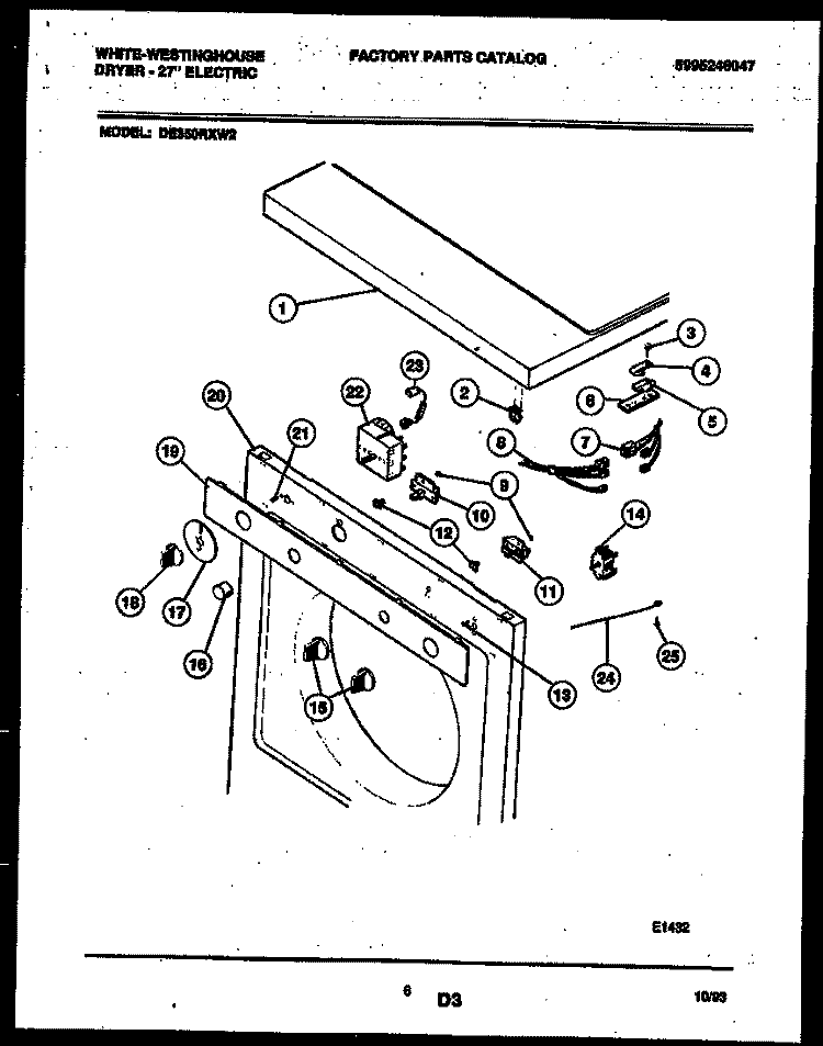 CONSOLE AND CONTROL PARTS Diagram and Parts List for DE350RXD2  Frigidaire Dryer