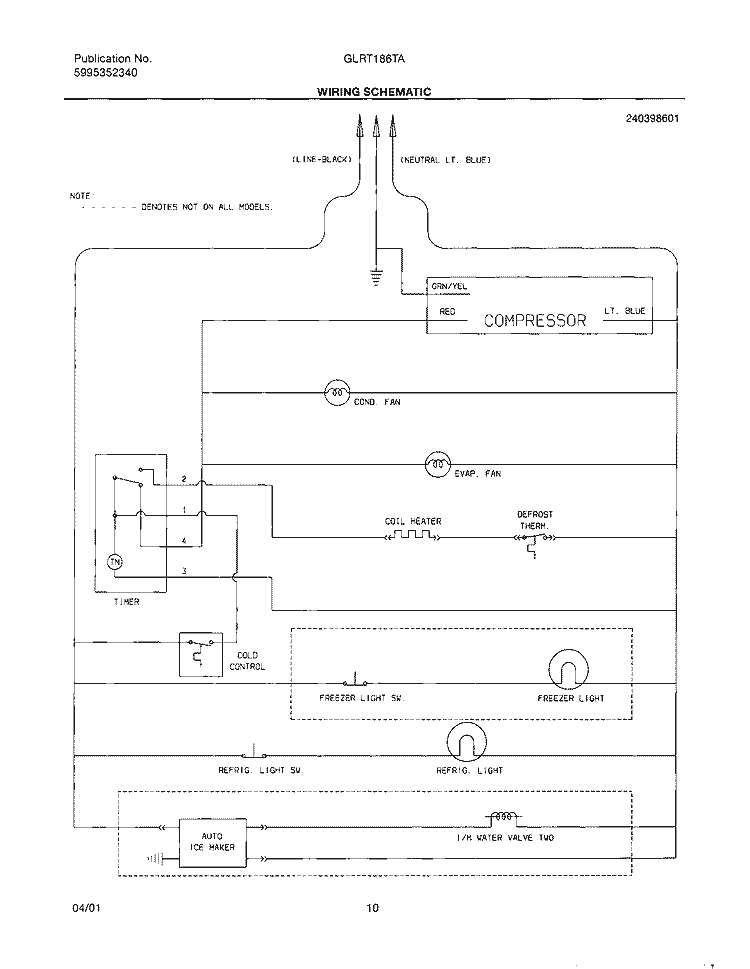 WIRING SCHEMATIC Diagram and Parts List for GLRT186TAQ0  Frigidaire Refrigerator