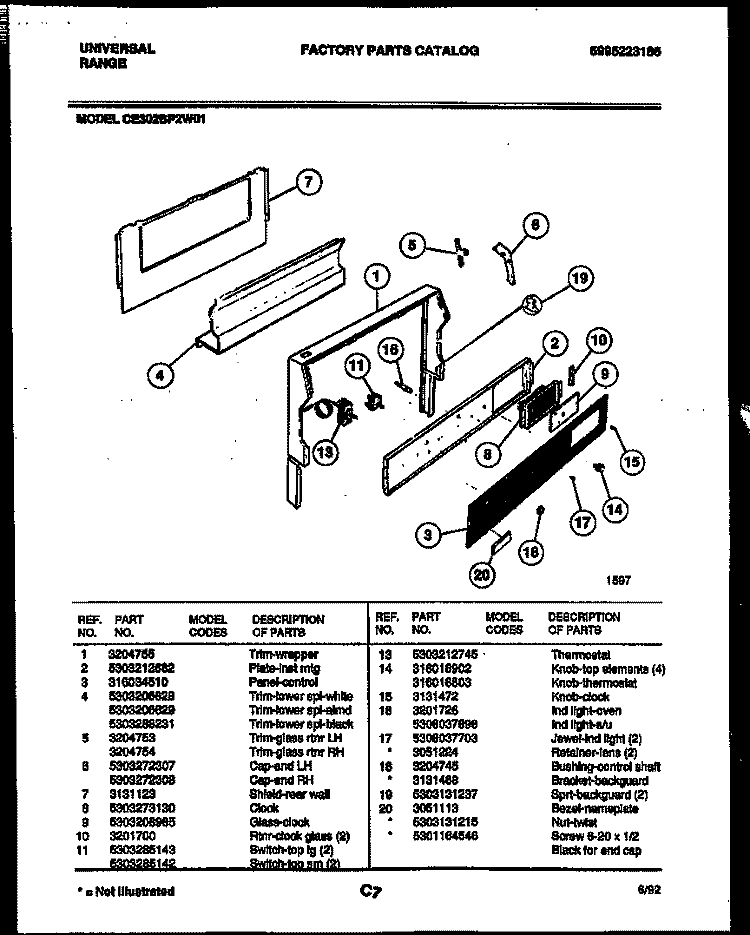 BACKGUARD Diagram and Parts List for CE302BP2W1  Frigidaire Range