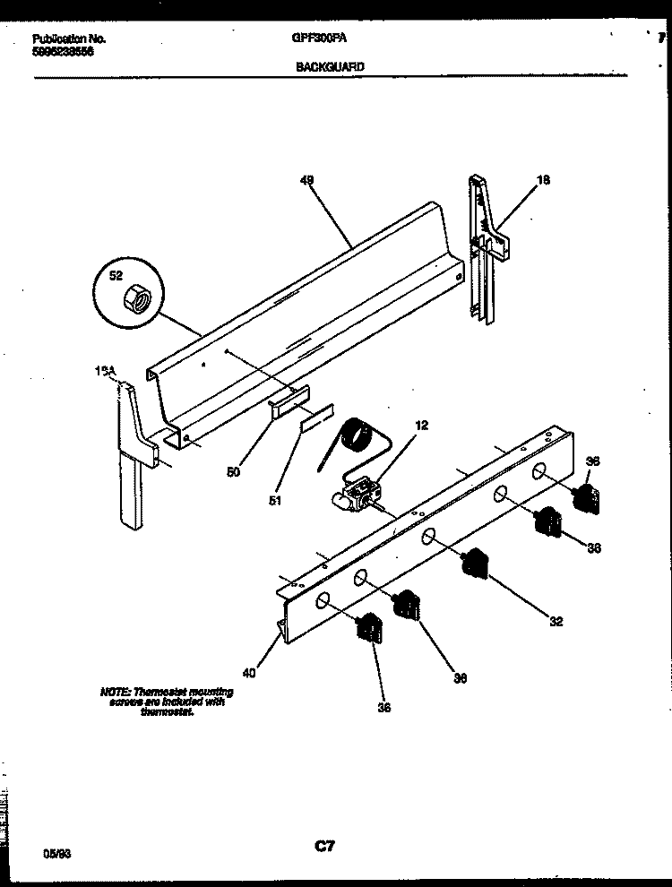 BACKGUARD Diagram and Parts List for GPF300PAWA  Gibson Cooktop