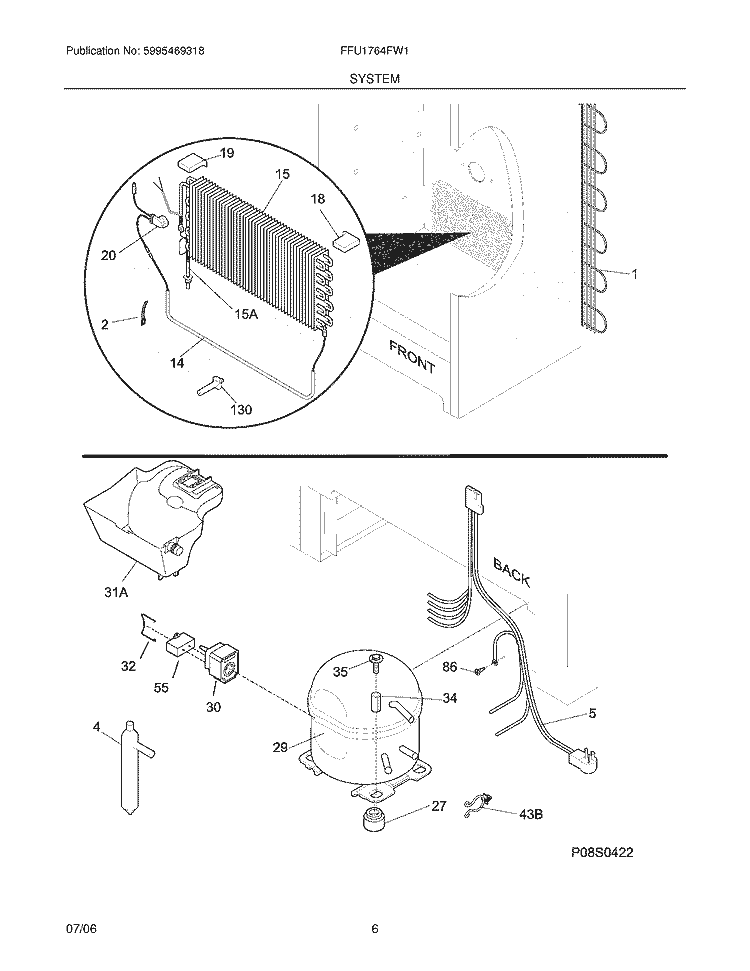 SYSTEM Diagram and Parts List for FFU1764FW1  Frigidaire Freezer