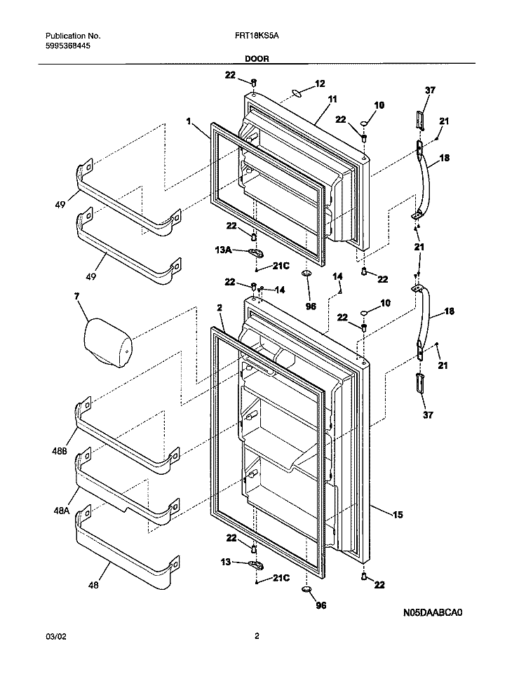 DOORS Diagram and Parts List for FRT18KS5AW6  Frigidaire Refrigerator