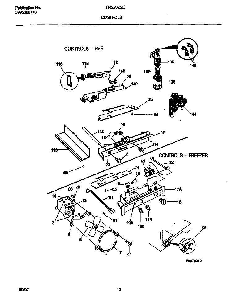 CONTROLS Diagram and Parts List for FRS26ZSEB4  Frigidaire Refrigerator