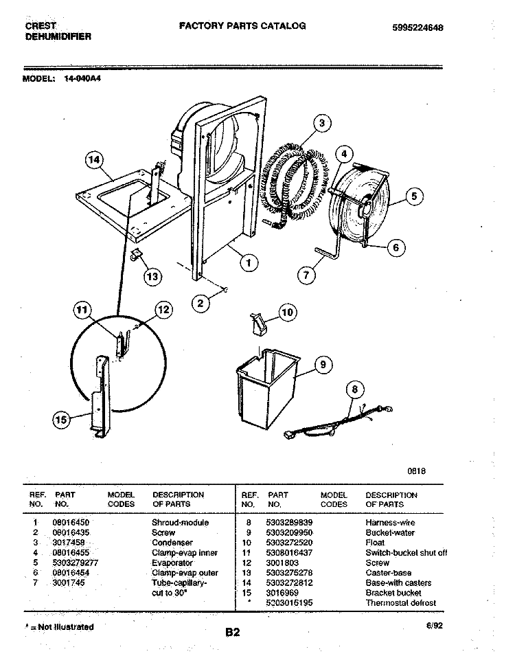 CONDENSER Diagram and Parts List for 14-040A4  Frigidaire Dehumidifier