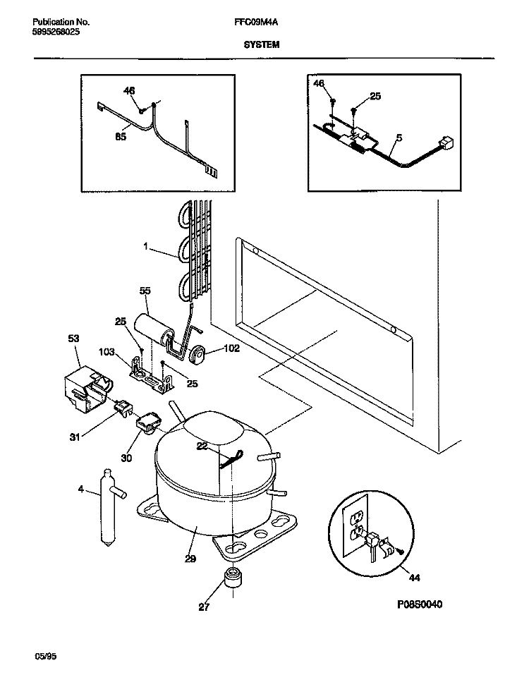 SYSTEM Diagram and Parts List for FFC09M4AW3  Frigidaire Freezer