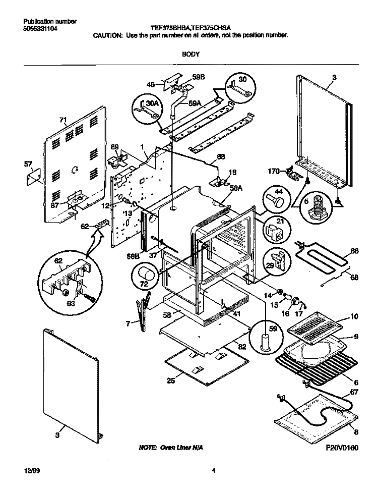 BODY Diagram and Parts List for TEF375BHBA  Tappan Range