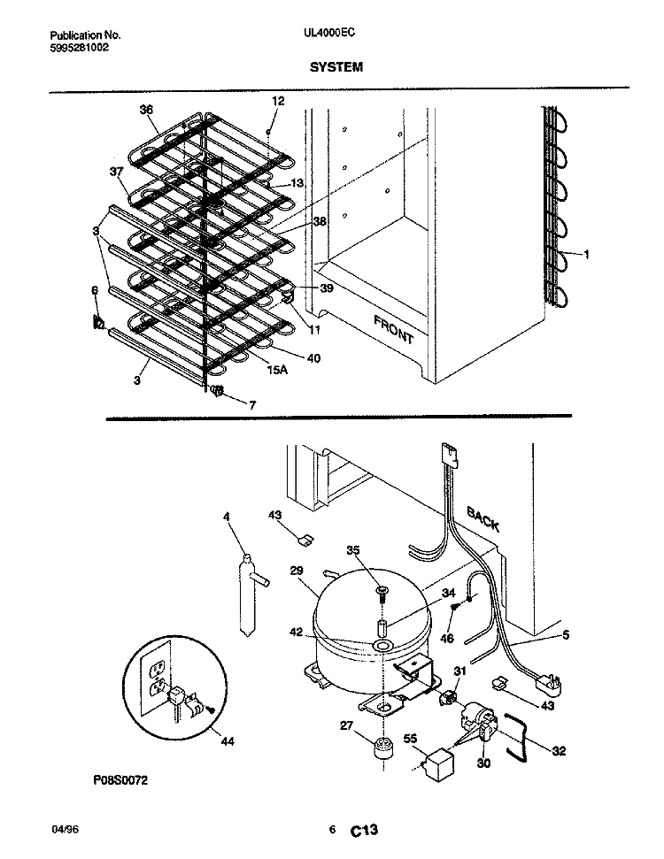 SYSTEM Diagram and Parts List for UL4000ECW2  Electrolux Freezer