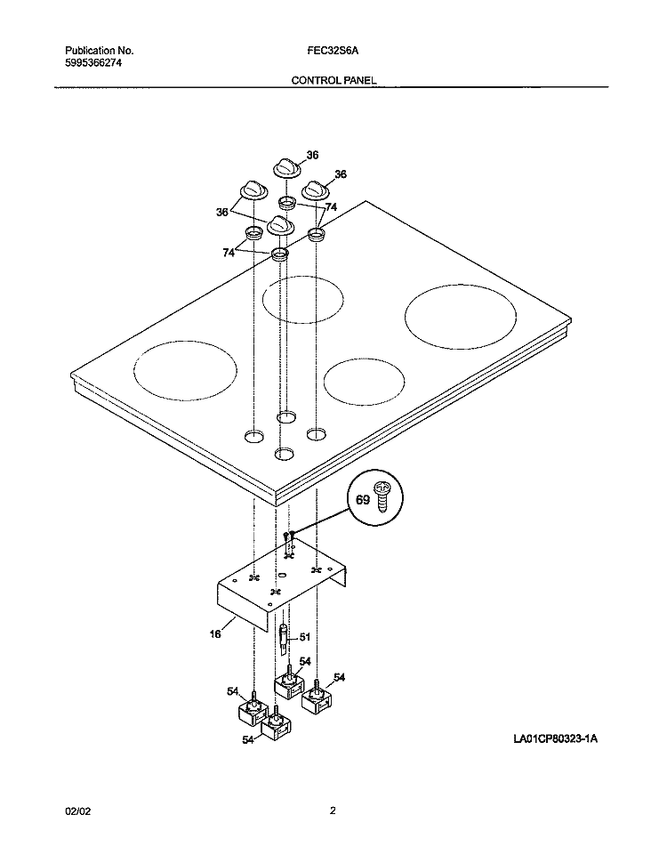 CONTROL PANEL Diagram and Parts List for FEC32S6ASB  Frigidaire Cooktop