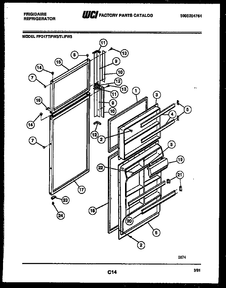 DOOR PARTS Diagram and Parts List for FPD17TLIFW3  Frigidaire Refrigerator