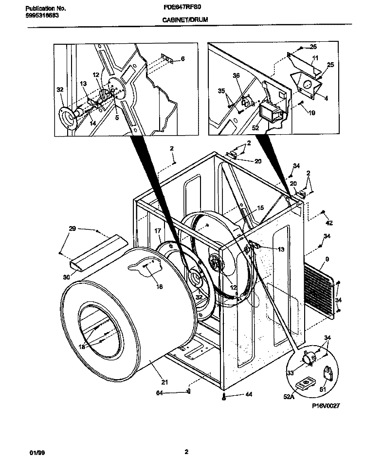 P16V0026 DRY CAB, HEATER Diagram and Parts List for FDE647RFS0  Frigidaire Dryer