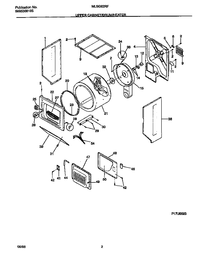 UPPER CABINET / DRUM / HEATER Diagram and Parts List for MLSG62RFW1  Frigidaire Washer Dryer Combo