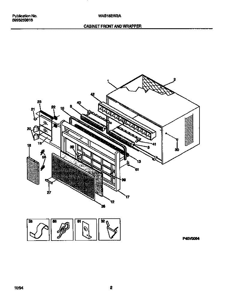 CABINET FRONT AND WRAPPER Diagram and Parts List for WAS18EW2A2  Frigidaire Air Conditioner