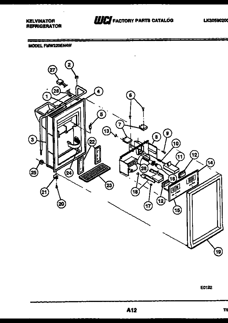 ICE DOOR, DISPENSER AND WATER TANKS Diagram and Parts List for FMW220EN4F  Kelvinator Refrigerator