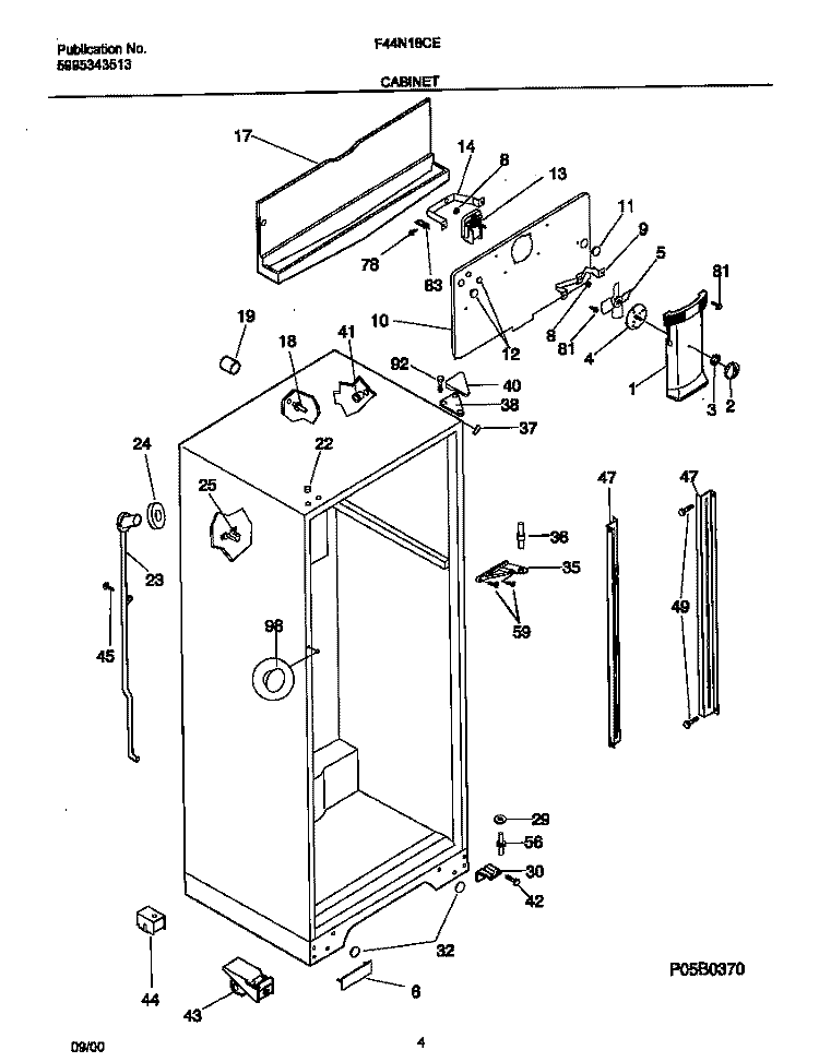 CABINET Diagram and Parts List for F44N18CEW8  Frigidaire Refrigerator