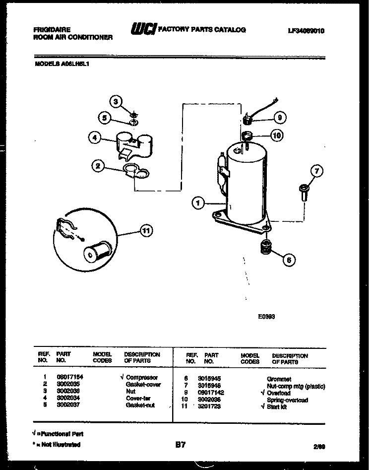 COMPRESSOR PARTS Diagram and Parts List for A06LH5L1  Frigidaire Air Conditioner
