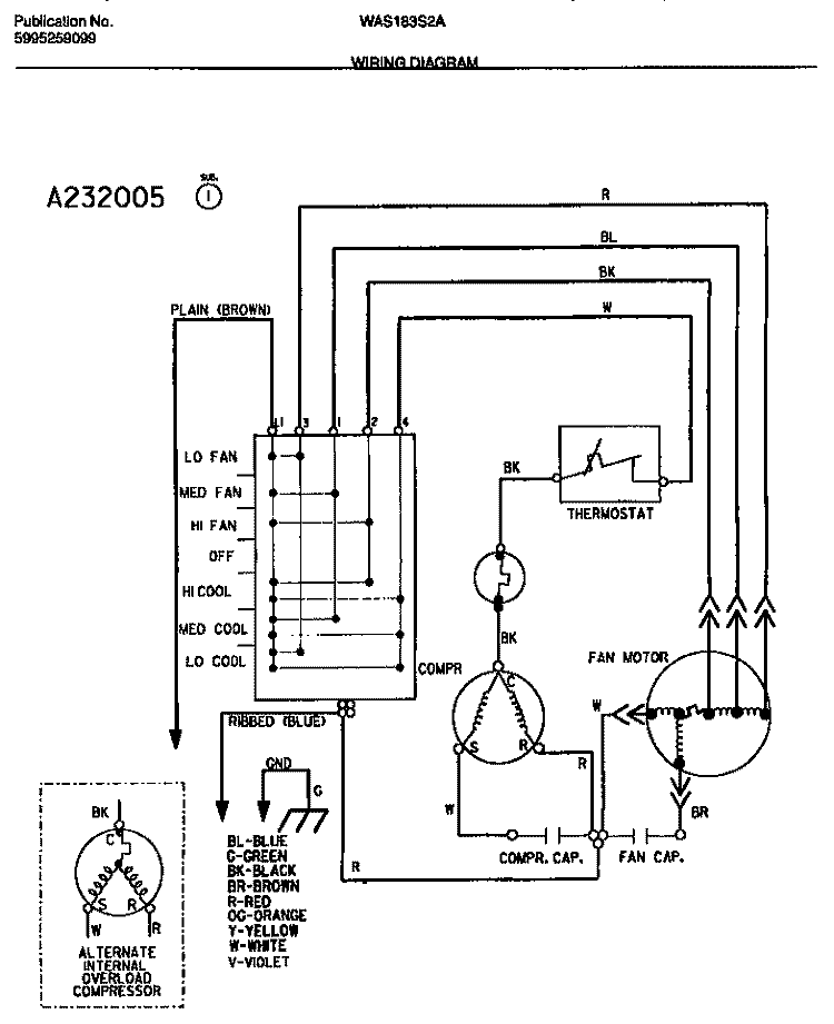 WIRING DIAGRAM Diagram and Parts List for WAS183S2A3  Frigidaire Air Conditioner