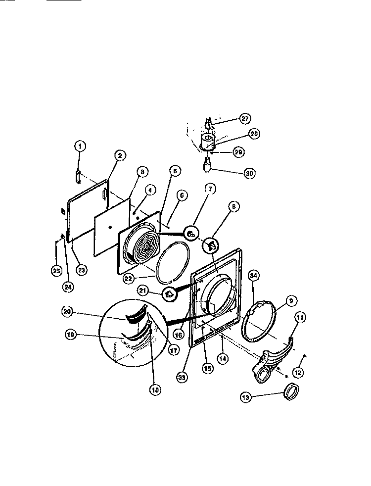 DOOR, FRONT PANEL, LINT FILTER Diagram and Parts List for DECSFL3  Frigidaire Dryer
