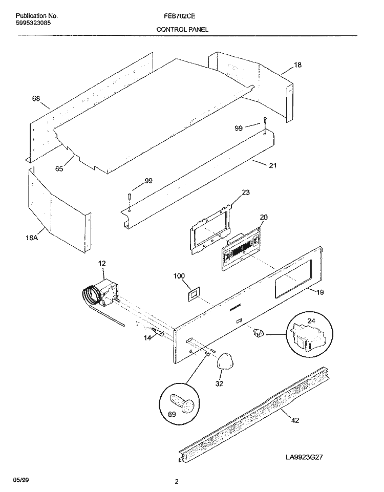 CONTROL PANEL Diagram and Parts List for FEB702CEBH  Frigidaire Wall Oven