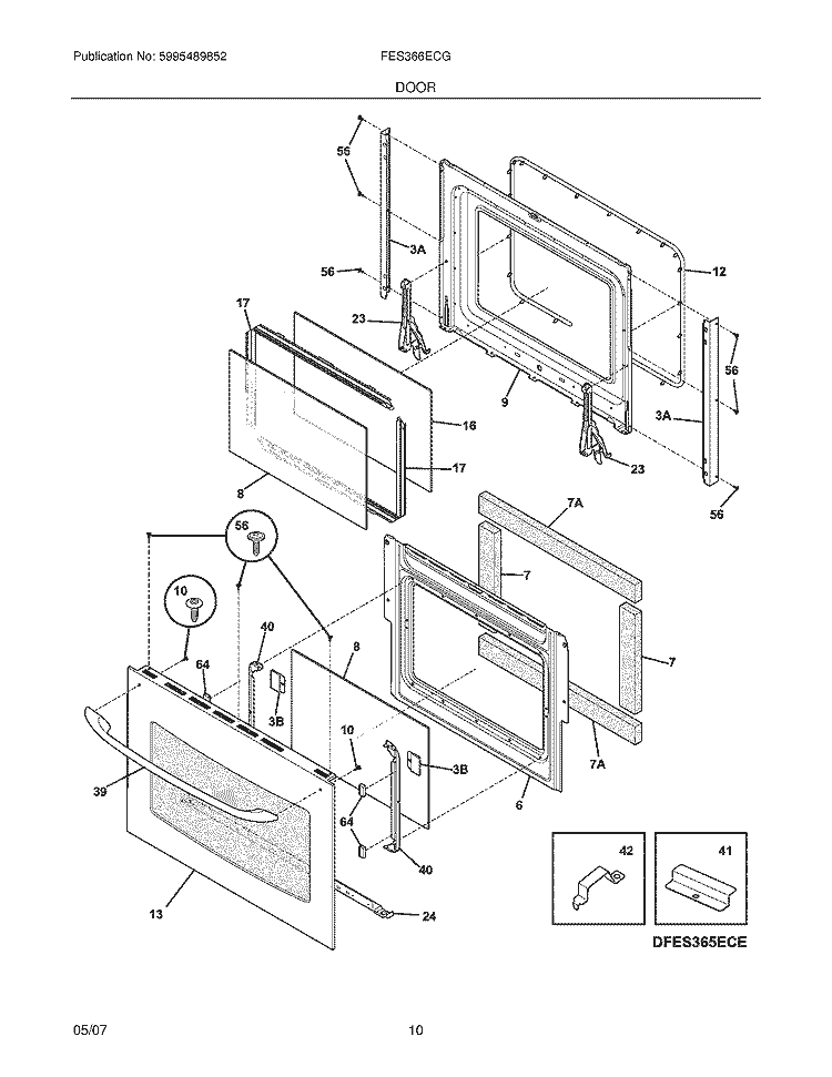 DOOR Diagram and Parts List for FES366ECG  Frigidaire Range
