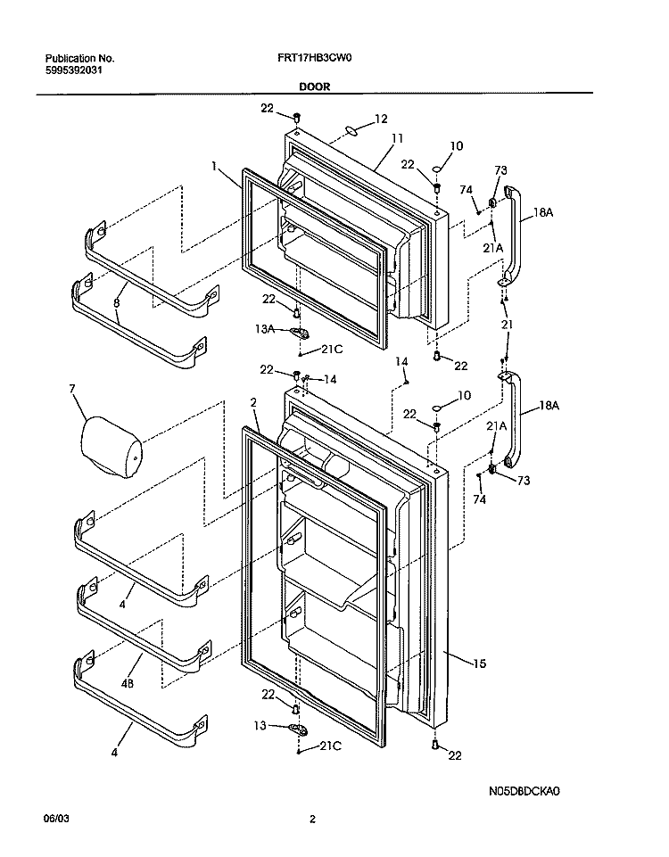 DOOR Diagram and Parts List for FRT17HB3CW0  Frigidaire Refrigerator