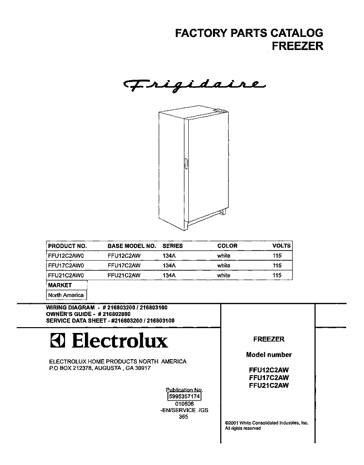 COVER Diagram and Parts List for FFU17C2AW0  Frigidaire Freezer