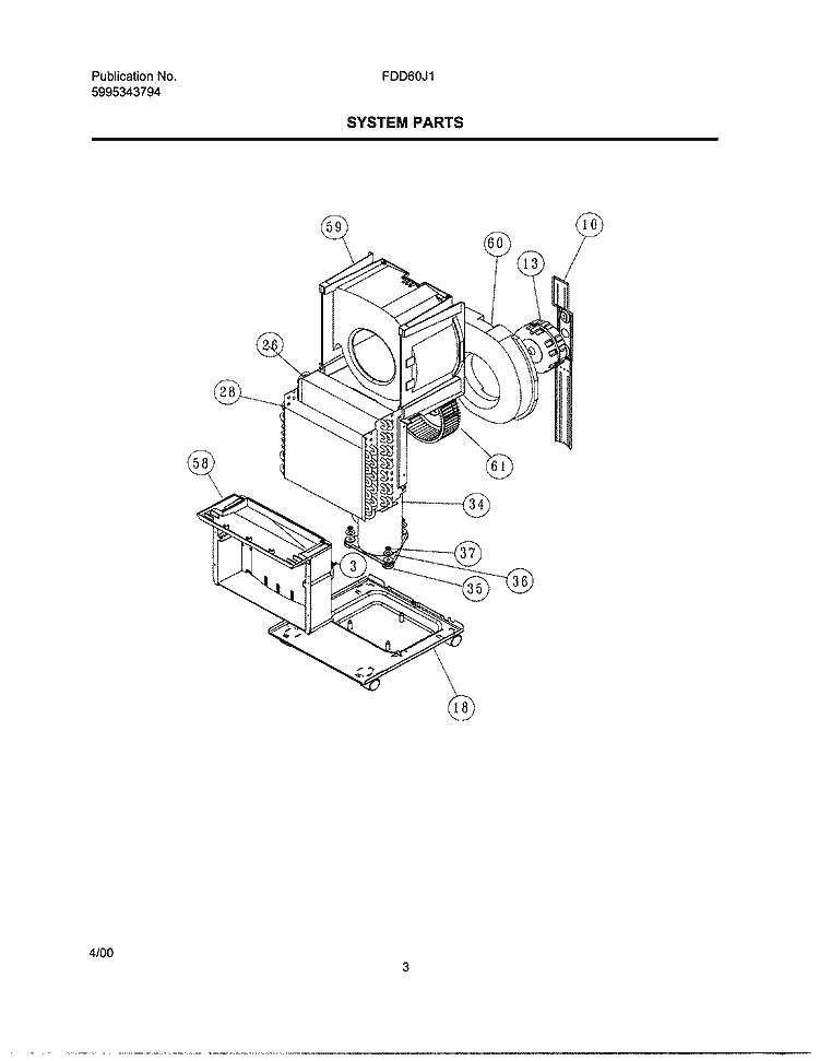 SYSTEM PARTS Diagram and Parts List for FDD60J1  Frigidaire Dehumidifier