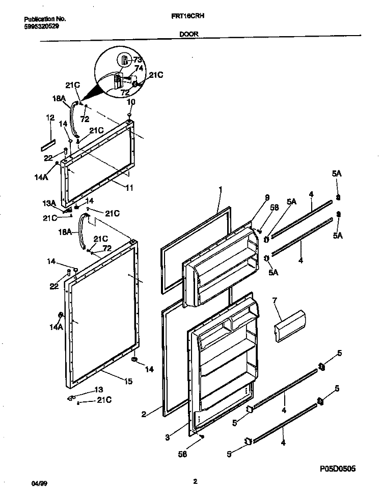 DOORS Diagram and Parts List for FRT16CRHY0  Frigidaire Refrigerator