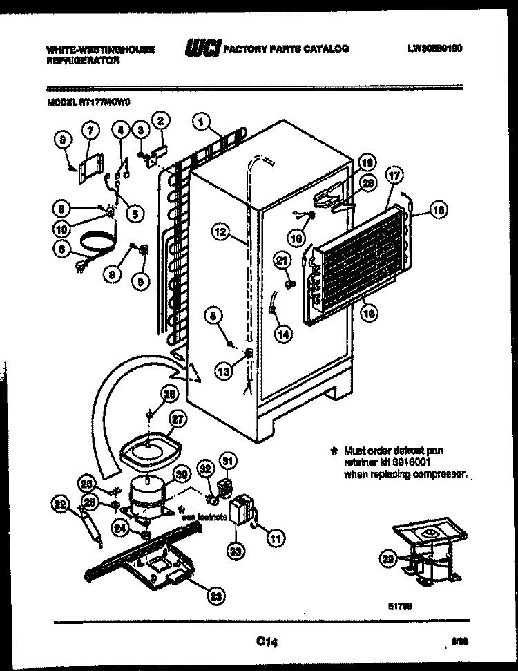 SYSTEM AND AUTOMATIC DEFROST PARTS Diagram and Parts List for RT177MCW0  Frigidaire Refrigerator