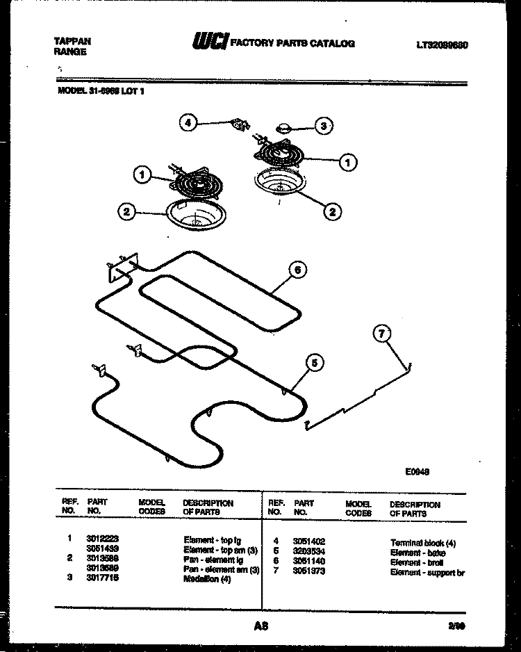 BROILER PARTS Diagram and Parts List for 31-6969-00-01  Tappan Range