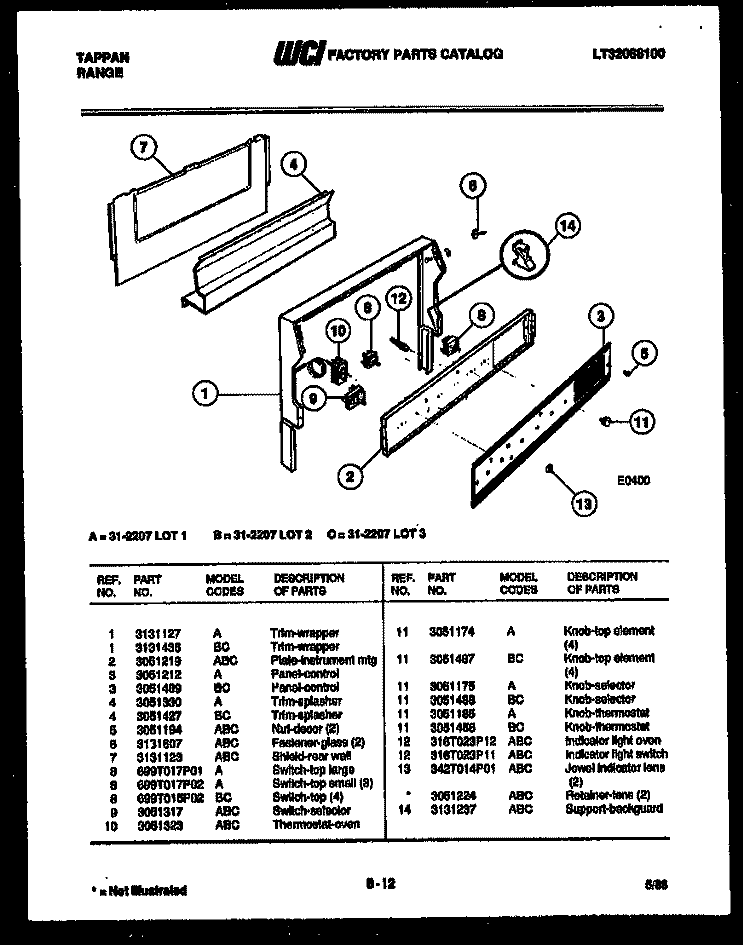 BACKGUARD Diagram and Parts List for 31-2207-23-01  Tappan Range