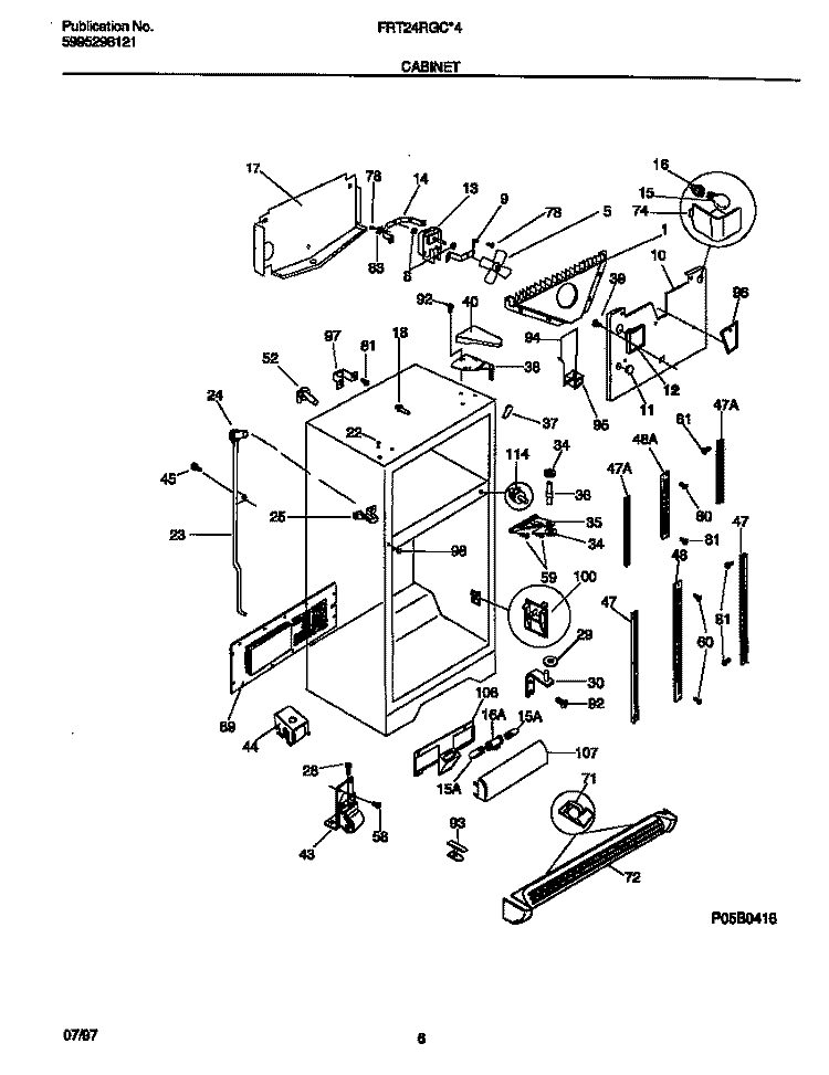 CABINET Diagram and Parts List for FRT24RGCB4  Frigidaire Refrigerator