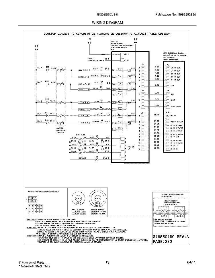 WIRING DIAGRAM Diagram and Parts List for EI30ES5CJSB  Electrolux Range