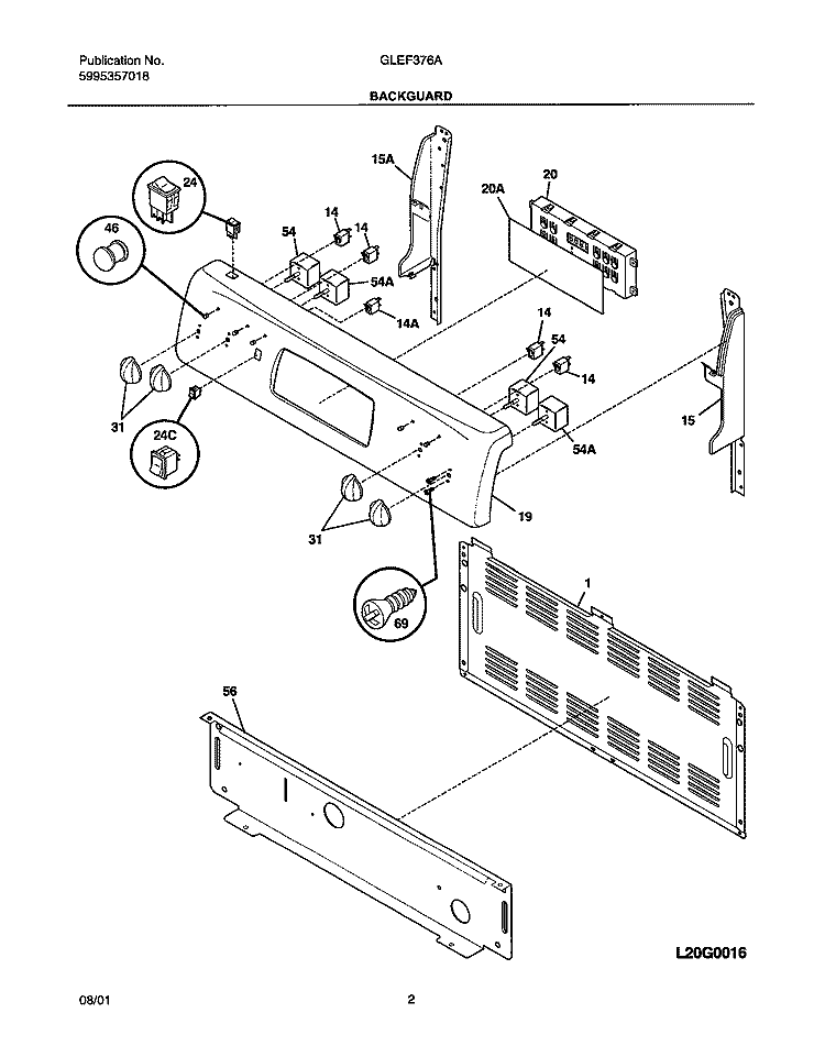 BACKGUARD Diagram and Parts List for GLEF376AQA  Frigidaire Range