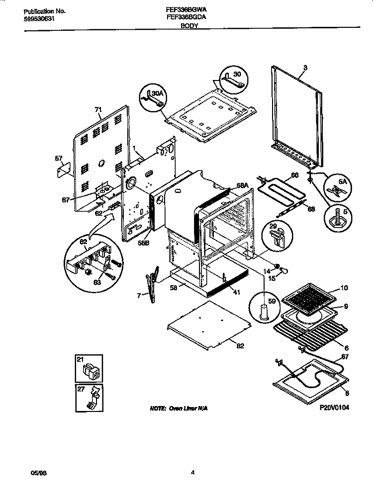 BODY Diagram and Parts List for FEF336BGWA  Frigidaire Range