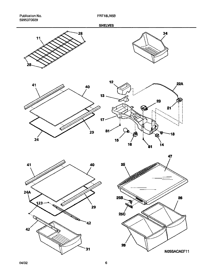 SHELVES Diagram and Parts List for FRT18LN5BQ0  Frigidaire Refrigerator