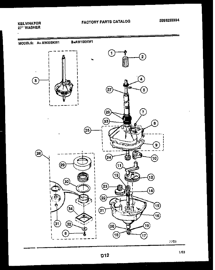 TRANSMISSION PARTS Diagram and Parts List for AW100KD1  Kelvinator Washer