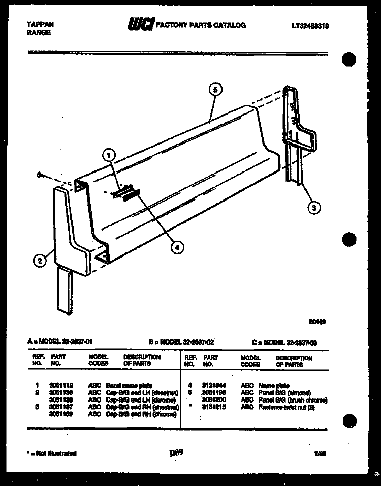 BACKGUARD Diagram and Parts List for 32-2637-08-03  Tappan Range