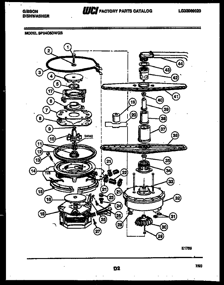 MOTOR PUMP PARTS Diagram and Parts List for SP24C6DWGB  Gibson Dishwasher