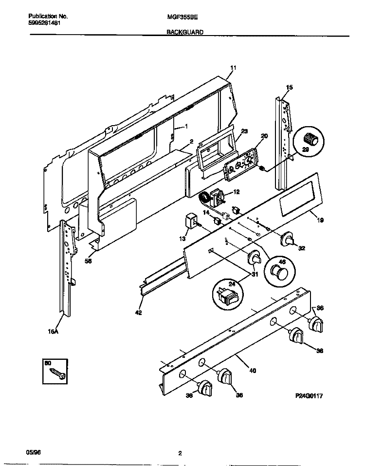 BACKGUARD Diagram and Parts List for MGF355BEDB  Frigidaire Range