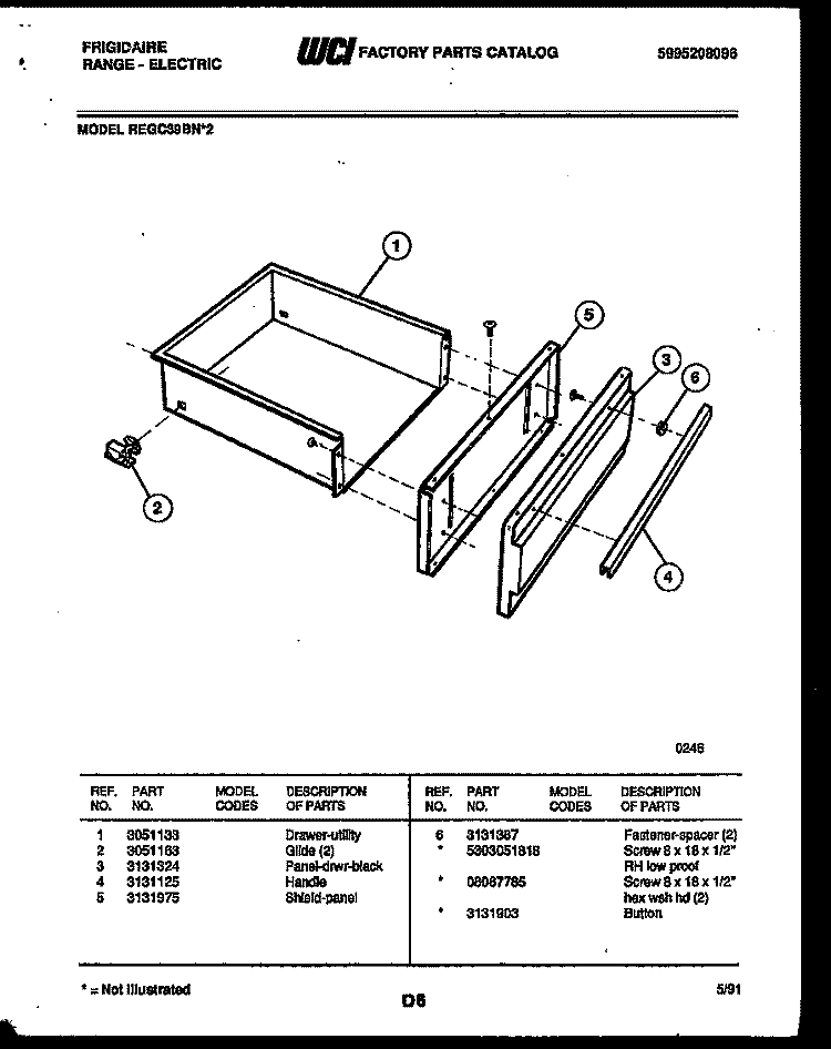 DRAWER PARTS Diagram and Parts List for REGC39BNW2  Frigidaire Range