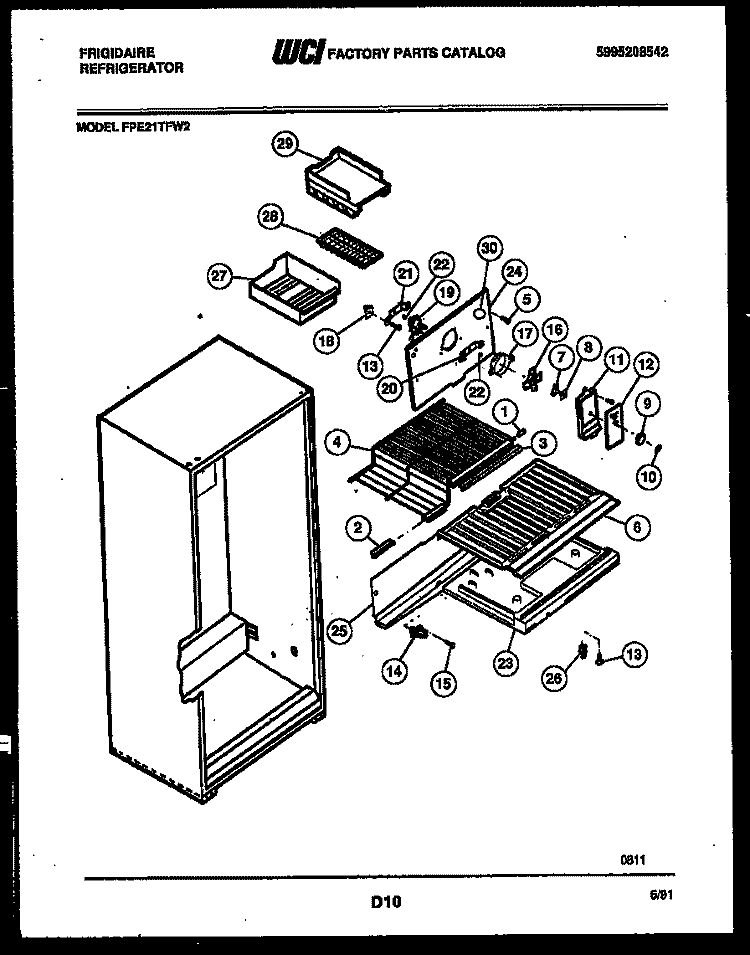 SHELVES AND SUPPORTS Diagram and Parts List for FPE21TFA2  Frigidaire Refrigerator