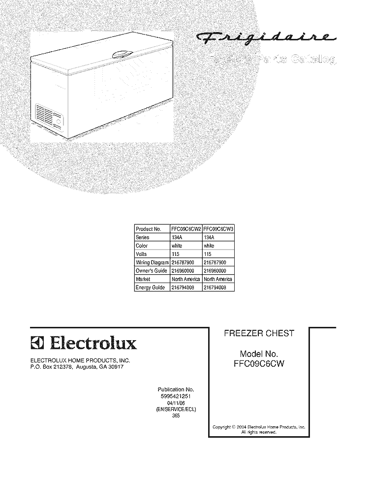 COVER Diagram and Parts List for FFC09C6CW2  Frigidaire Freezer